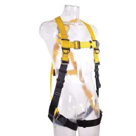 GUARDIAN FALL PROTECTION 1 Series 37006 Full Body Harness, XL/2XL, 130 to 420 lb, Polyester Webbing, Black/Yellow