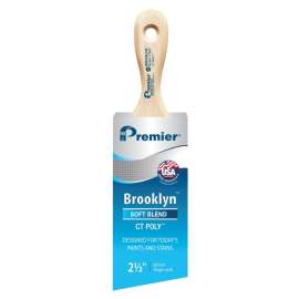 Premier Brooklyn 17307 Paint Brush, 2-1/2 in W, Short Sash Brush, 3 in L Bristle, Polyester Bristle