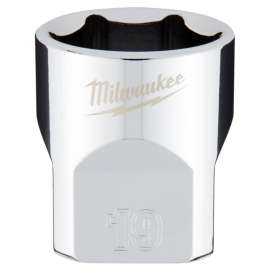 Milwaukee 45-34-9089 Socket, 19 mm Socket, 3/8 in Drive, 6-Point, Chrome Vanadium Steel, Chrome