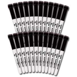 Dry Erase Markers w/ Erasers, Fine Point, Black, Pack of 24
