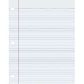 Composition Paper, White, 3-Hole Punched, Red Margin, 9/32" Ruled, 8-1/2" x 11", 500 Sheets