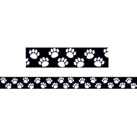 Black with White Paw Prints Border Trim