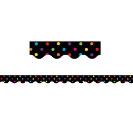 Multicolor Dots on Black Scalloped Border Trim
