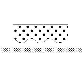 Black Polka Dots on White Scalloped Border Trim