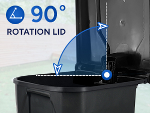 90 degree rotating trash can lid