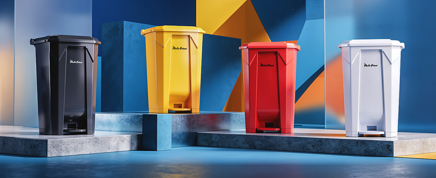 27 gallon hands-free step trash cans for indoor and outdoor use