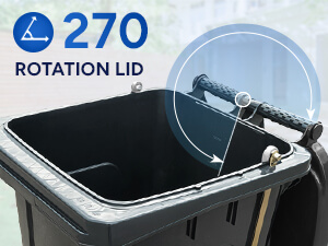 32 gallon trash can 270 degree rotating lid