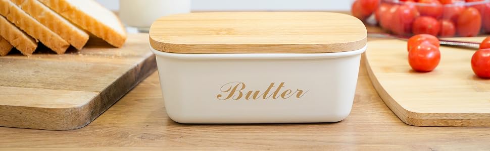 Plexon farmhouse butter dish with bamboo lid