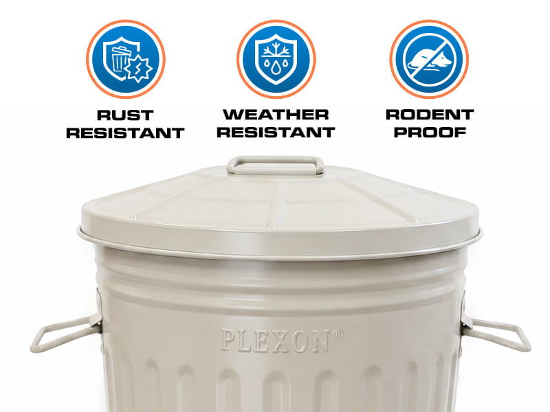 Plexon 2 Gallon Off-White Powder-Coated Metal Trash Can with Lid
