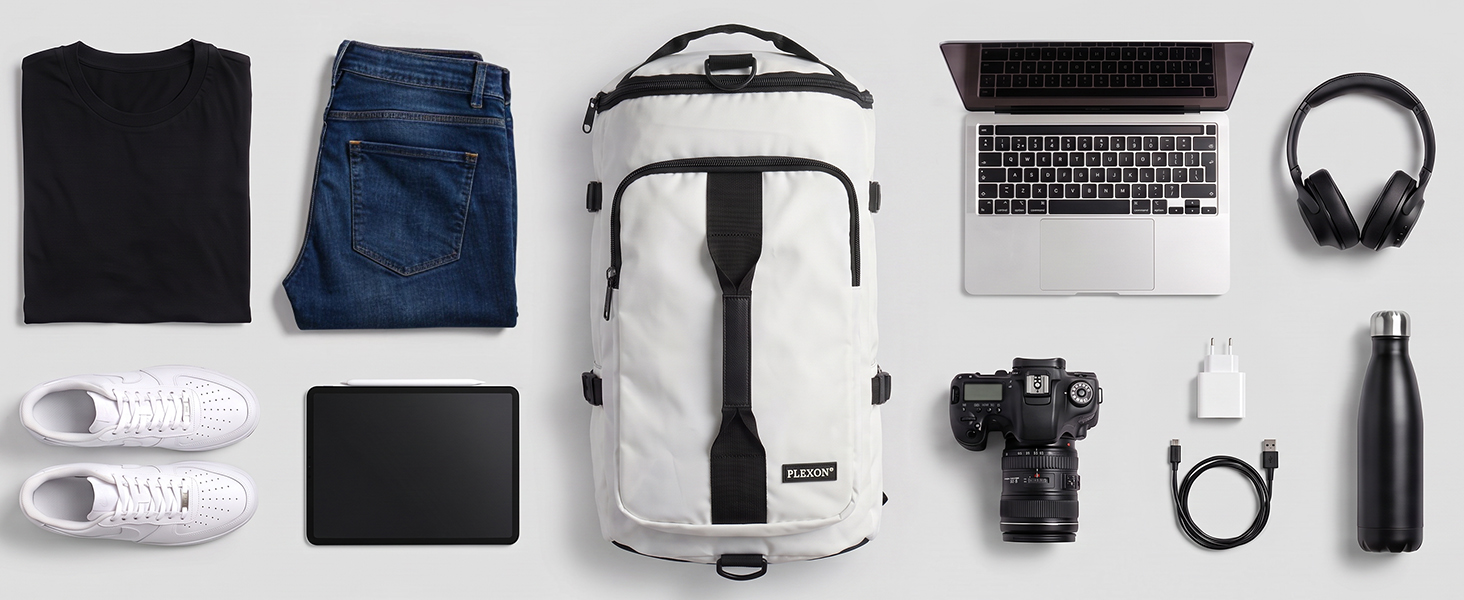 Plexon white duffle backpack