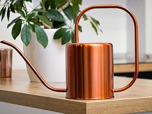 Rose gold watering can with ergonomic handle
