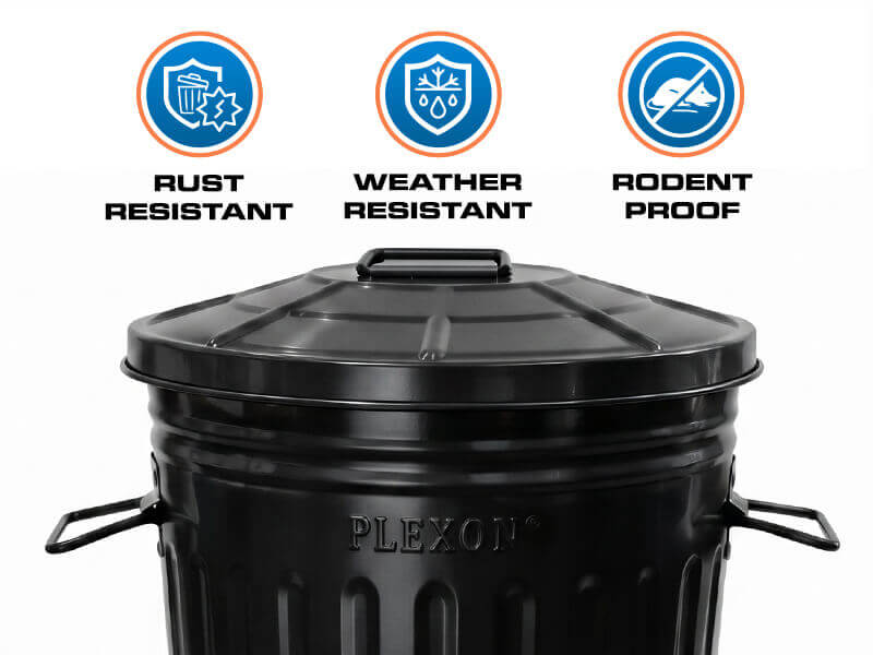 Plexon 2 Gallon Black Powder-Coated Metal Trash Can with Lid