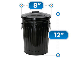 Large Storage Capacity 8 in Diameter x 12 in Height Black Powder-Coated Steel Trash Can