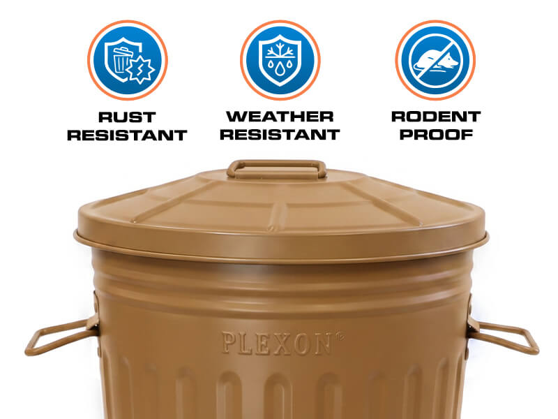 Plexon 2 Gallon Copper Powder-Coated Metal Trash Can with Lid