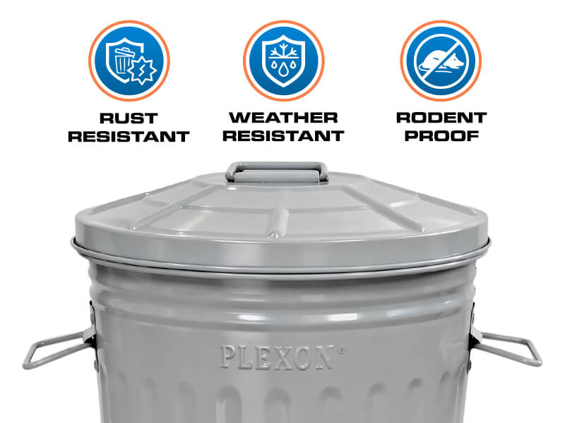 Plexon 2 Gallon Gray Powder-Coated Metal Trash Can with Lid