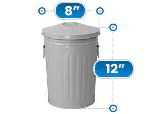 Large Storage Capacity 8 in Diameter x 12 in Height Gray Powder-Coated Steel Trash Can