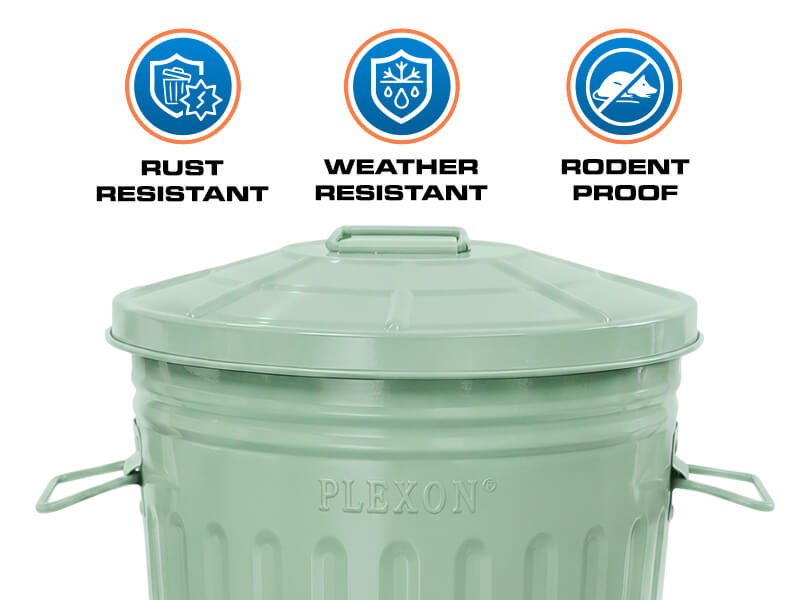Plexon 2 Gallon Green Powder-Coated Metal Trash Can with Lid