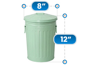 Large Storage Capacity 8 in Diameter x 12 in Height Green Powder-Coated Steel Trash Can