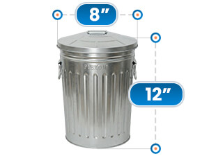 Large Storage Capacity 8 in Diameter x 12 in Height Silver Powder-Coated Steel Trash Can
