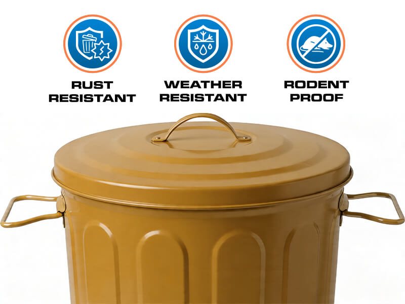 Copper Galvanized Steel Trash Can - Rust-Resistant, Weather-Resistant and Rodent-Proof