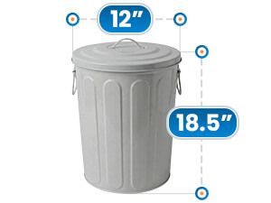 Gray Galvanized Steel Trash Can - Large Storage Capacity, 12 in Diameter x 18.5 in Height