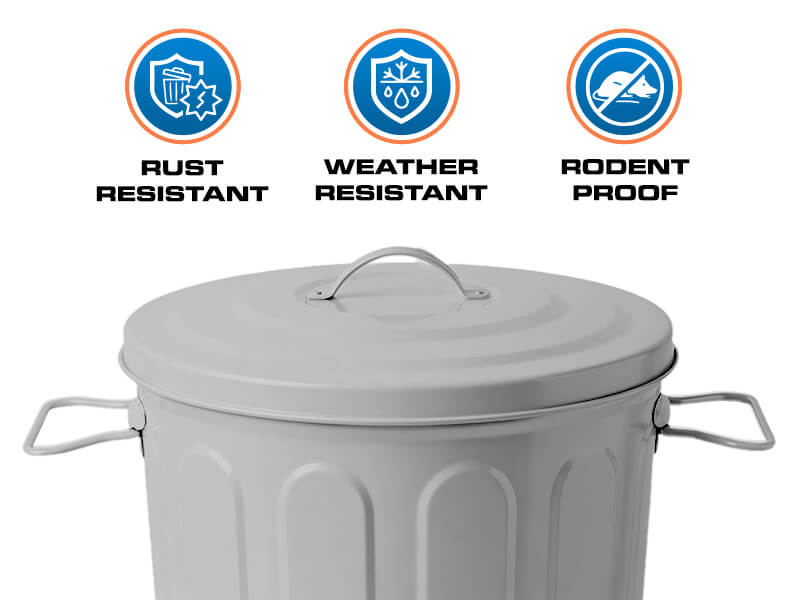 Gray Galvanized Steel Trash Can - Rust-Resistant, Weather-Resistant and Rodent-Proof