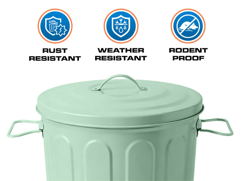 Green Galvanized Steel Trash Can - Rust-Resistant, Weather-Resistant and Rodent-Proof