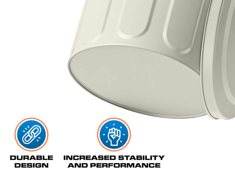 Close-up of Off-White Galvanized Steel Trash Can Showing Durable Design and Stability