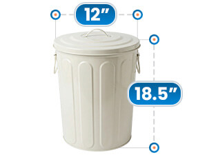 Off-White Galvanized Steel Trash Can - Large Storage Capacity, 12 in Diameter x 18.5 in Height