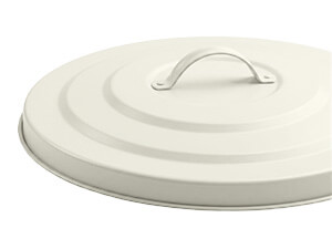 Reinforced Metal Lid on Off-White Galvanized Steel Trash Can