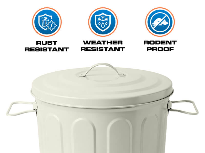 Off-White Galvanized Steel Trash Can - Rust-Resistant, Weather-Resistant and Rodent-Proof