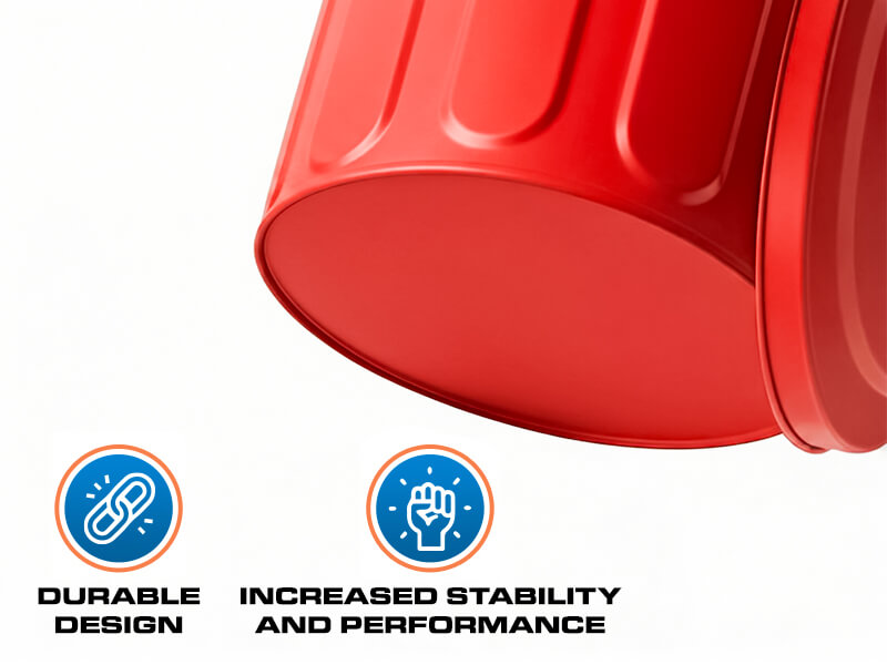 Close-up of Red Galvanized Steel Trash Can Showing Durable Design and Stability