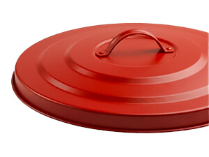 Reinforced Metal Lid on Red Galvanized Steel Trash Can