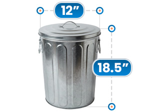 Silver Galvanized Steel Trash Can - Large Storage Capacity, 13 in Diameter x 18.5 in Height
