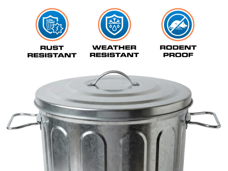 Silver Galvanized Steel Trash Can - Rust-Resistant, Weather-Resistant and Rodent-Proof