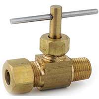 Anderson Metals 759101-0402 Straight Needle Shut-Off Valve, 1/4 x 1/8 in Connection, Compression x MIP, Brass Body