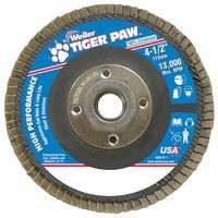 Tiger Paw Coated Abrasive Flap Discs, 4 1/2", 40 Grit, 5/8 Arbor, Phenolic Back