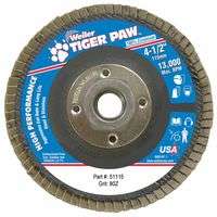 Tiger Paw Coated Abrasive Flap Discs, 4 1/2", 80 Grit, 5/8 Arbor, Phenolic Back