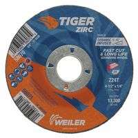 Tiger Zirc Grinding Wheels, 4 1/2 in Dia, 1/4 in Thick, 7/8 in Arbor