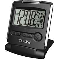 Westclox 72028 Compact Folding Alarm Clock, 1/2 in Display, LCD Display, CR2032 Lithium Battery