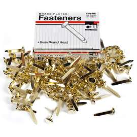 Fasteners, Round Head, Brass Plated, 3/4 Inch Shank, 8 mm Head, 100/Pack