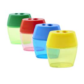 Pencil Sharpener, Deluxe Two-Hole Style with Shaving Receptacle, Assorted Colors