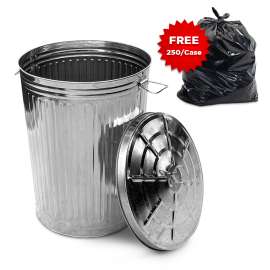 20 Gallon Galvanized Steel Trash Can with FREE 30 Gal Black Kitchen Bags (250/Case)