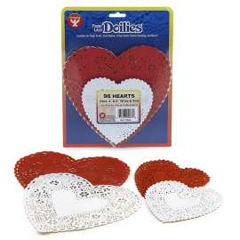 Doilies, White & Red Hearts, 24 Each, 4", 6"