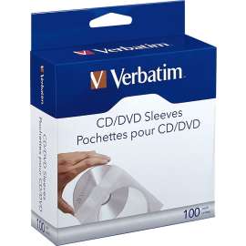 Verbatim CD/DVD Paper Sleeves with Clear Window, 100pk Box, 100pk