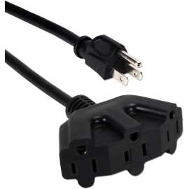 QVS 10ft Three Angle Outlet 3-Prong Power Extension Cord, For Computer, 125 V AC13 A, Black, 10 ft Cord Length