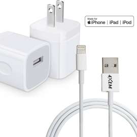 4XEM iPhone/iPod Charging Kit, Apple Charger and 3ft Lightning 8 Pin Cable, iPhone/iPod Charging Kit, Apple Charger and 3ft Lightning 8 Pin Cable Combo for charging and data transfer
