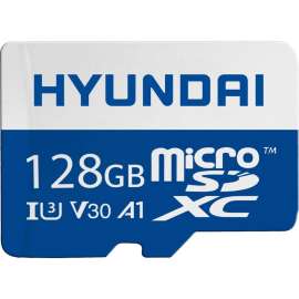 Hyundai 128GB microSDXC UHS-1 Memory Card with Adapter, 95MB/s (U3) 4K Video, Ultra HD, A1, V30 - Up to 65MB/s write speeds for fast shooting. 4K UHD and Full HD ready with UHS Speed Class 3 (U3) and Video Speed Class 30 (V30). Rated A1 for faster l