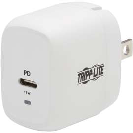 Tripp Lite USB Wall Charger USB C 18W Charging GaN Tech w/Lightning Cable - 120 V AC, 230 V AC Input - 5 V DC/3 A, 9 V DC Output - White