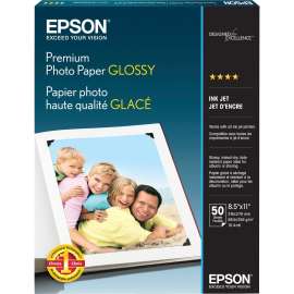 Epson Premium Photo Glossy InkJet Paper, 92 Brightness, 97% Opacity, Letter, 8 1/2" x 11"